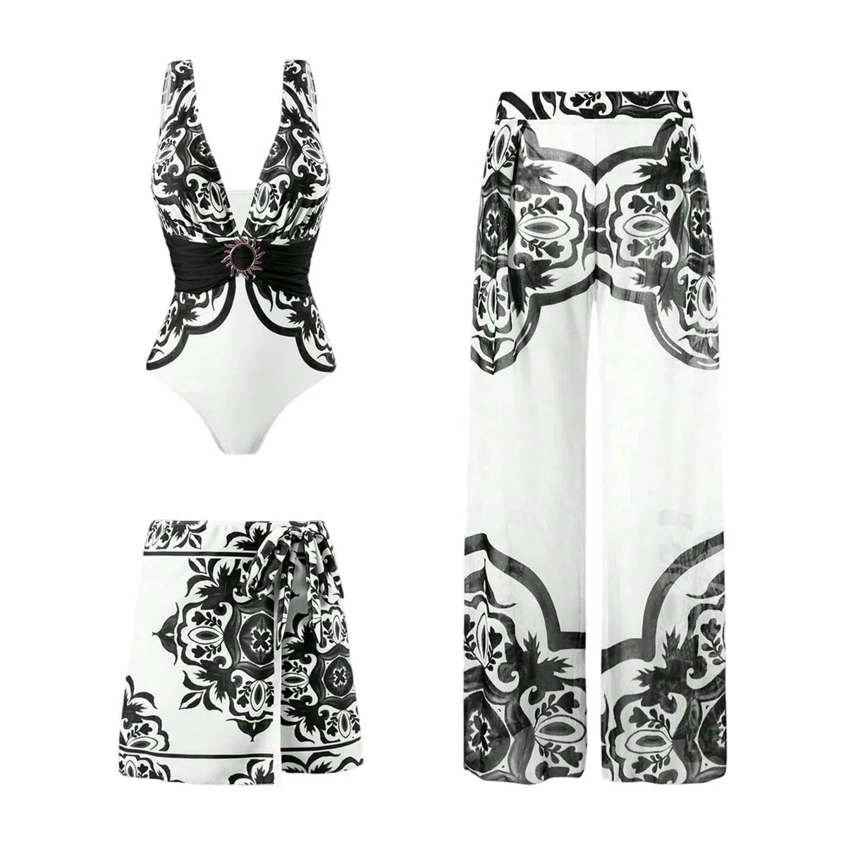 Traje de baño de Verano para Mujer con Cuello Cuadrado y Estampado Floral, cómodo y elástico.#A