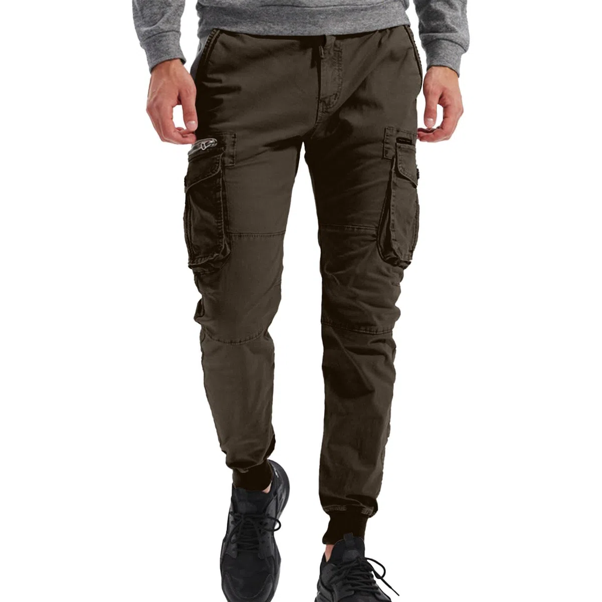 Pantalones de trabajo para hombre con cintura elástica, pantalones de trabajo para hombre con cintura elástica, pantalones chinos con puños, pantalones de ocio, muchos bolsillos, ligeros, pantalones