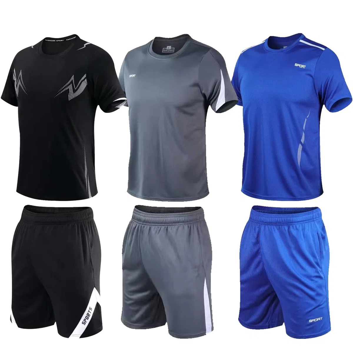 BOOMCOOL Ropa de gimnasio para hombre, camisas de entrenamiento para hombre, conjuntos de 6 piezas de camisas y pantalones cortos