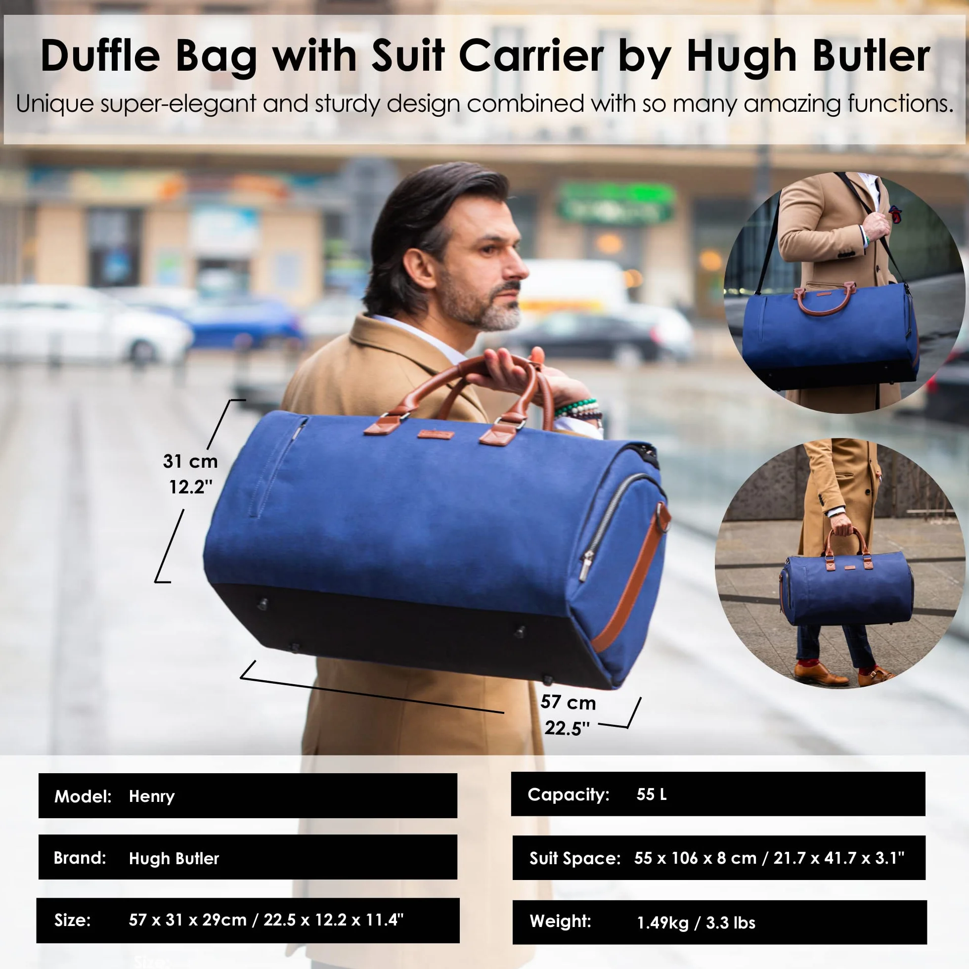 Bolsa de Viaje y portatrajes de Viaje 2en1 | Bolsa para portátil, Caja de Regalo | Bolsa de Fin de Semana, Bolsa de Traje, Bolsa de Lona de Viaje para Hombres, Bolsas de Viaje