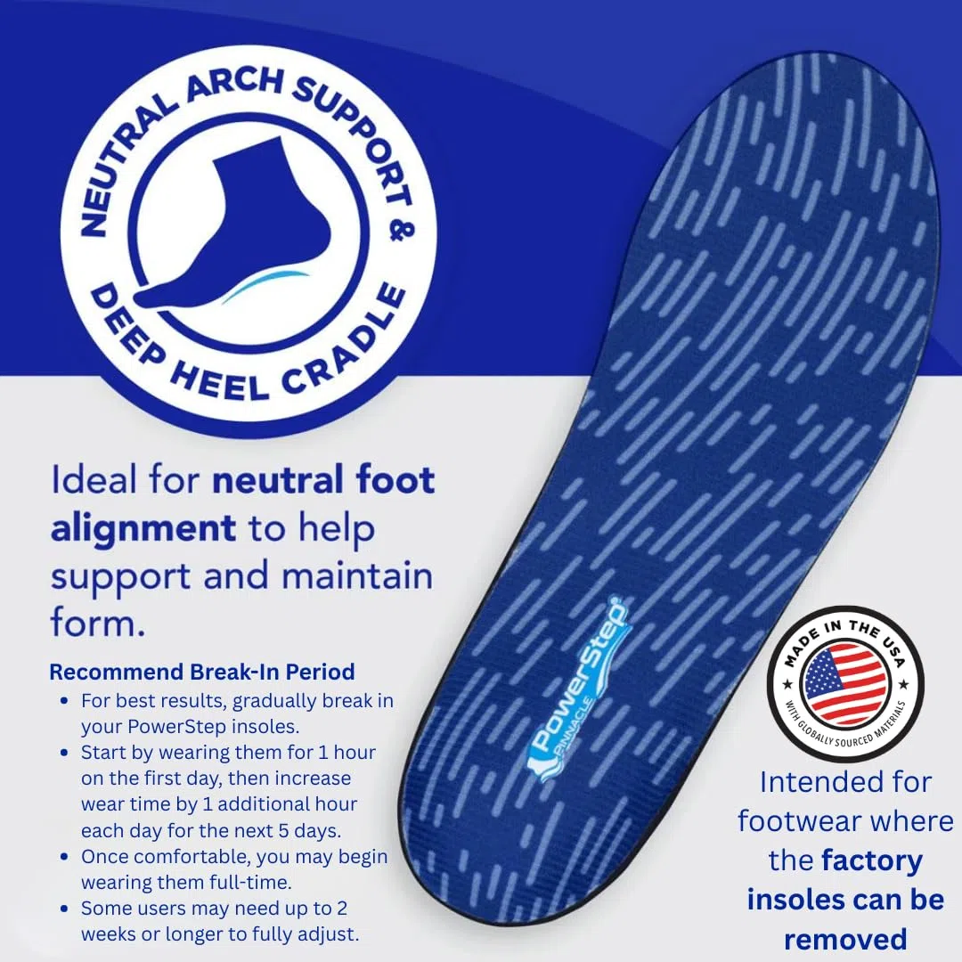 Powerstep Pinnacle Insole, Blue, Men's 10-10.5, Women's 12