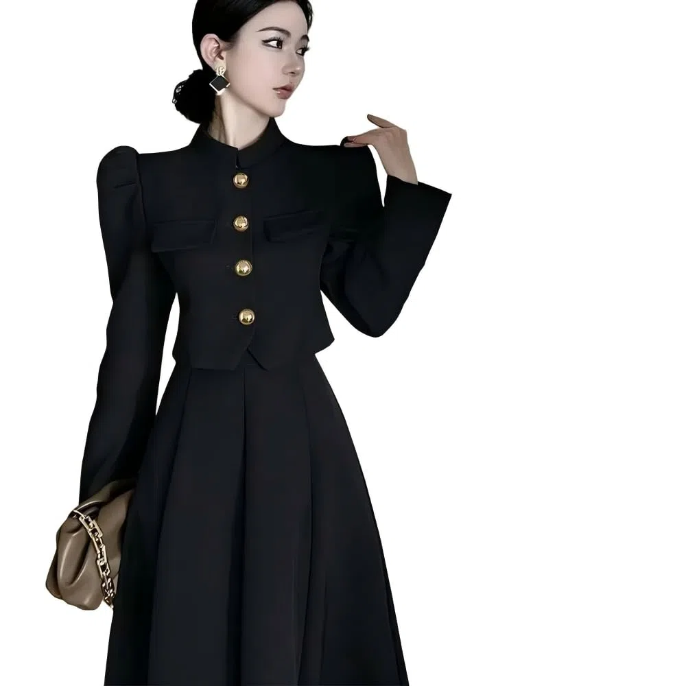 QXWD - Elegante conjunto de falda larga para mujer, a la moda, vintage, oficina, elegante, formal, casual, delgado, traje de noche de dos piezas