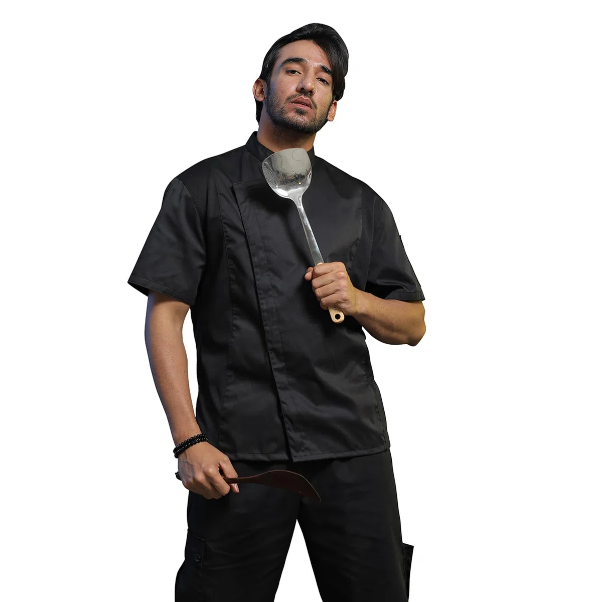 TopTie Chaqueta de chef unisex de manga corta, Negro con malla., XX-Large