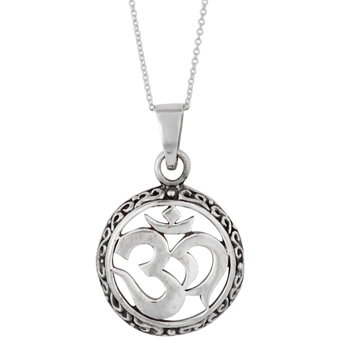 Silverly Collar Medallón Om Aum Plata 925 Hombre Mujer | Colgante Grande Plata Esterlina Ohmios Redondos Cadena 45cm | Collar Símbolo Sánscrito Sagrado Hindú | Regalo Espiritual Meditación Yoga