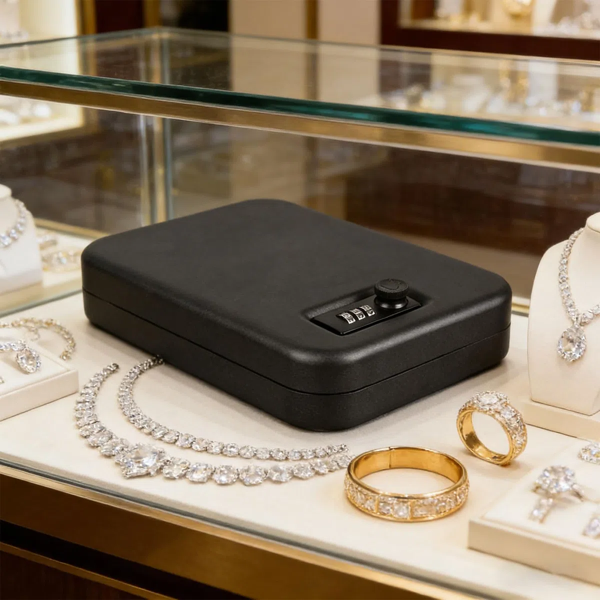 Caja de seguridad compacta de hierro para joyería con contraseña para collares, anillos, pendientes, caja de almacenamiento segura para joyería