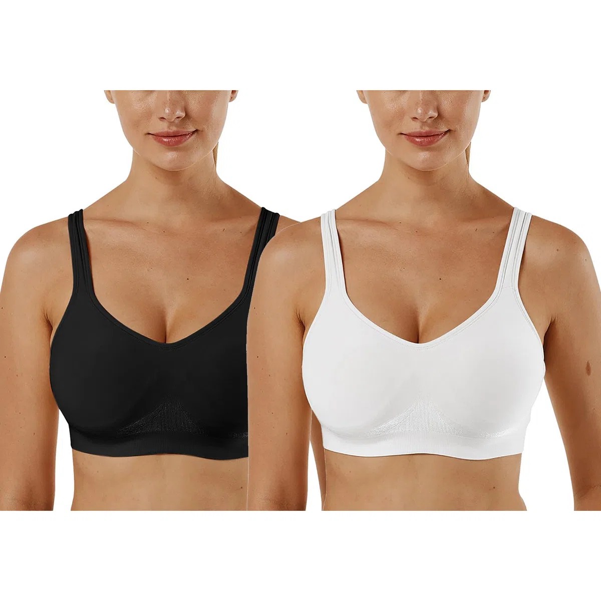 Vertvie Sujetador Deportivo Mujer 1/2/3 Piezas sin Aros con Almohadillas Sujetadores Cómodos para Diario Ejercicio Yoga Dormir(B-Negro+Blanco,M)