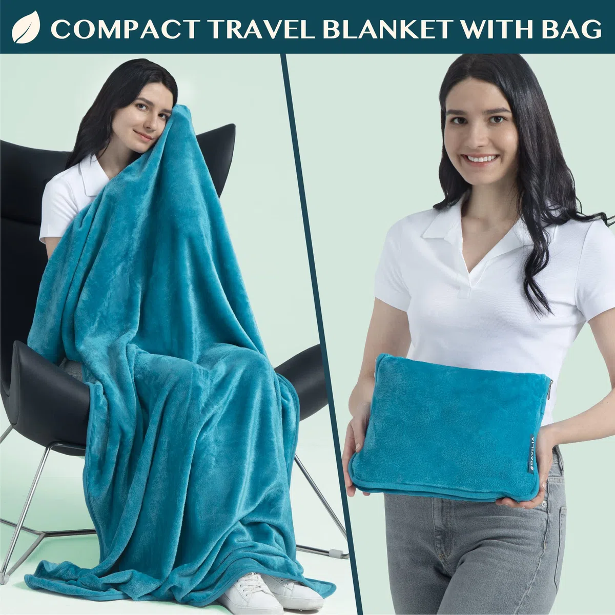 PAVILIA Almohada de Viaje, Suave Manta de avión 2 en 1, Manta de avión compacta, Plegable, Almohada de Coche Esencial para Vuelo, Accesorios de Regalo para viajeros, Correa de Mochila de Equipaje, 60