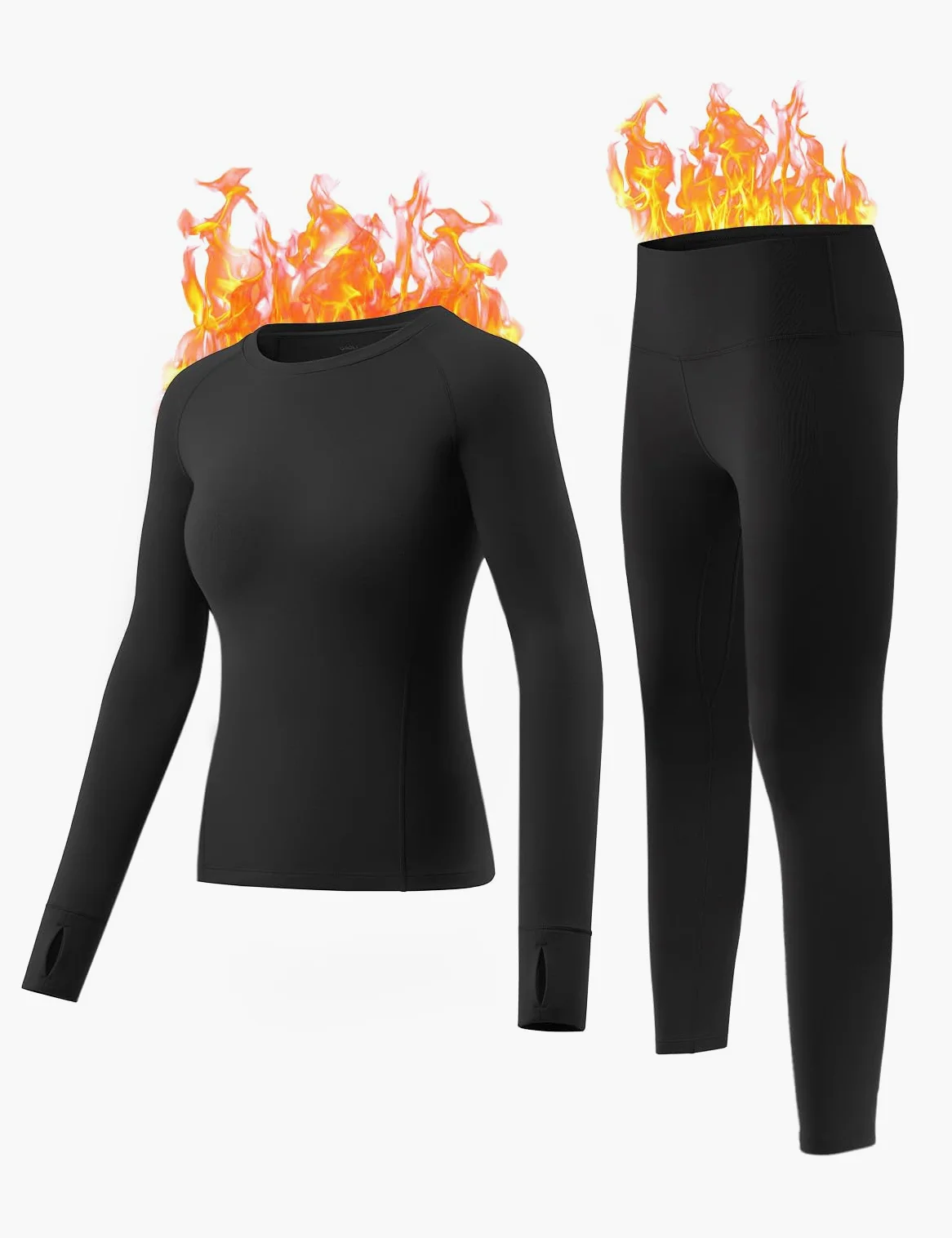 Conjunto de Ropa Interior térmica para Mujer con Forro Polar y cálida Capa Base Top & Bottom para el frío