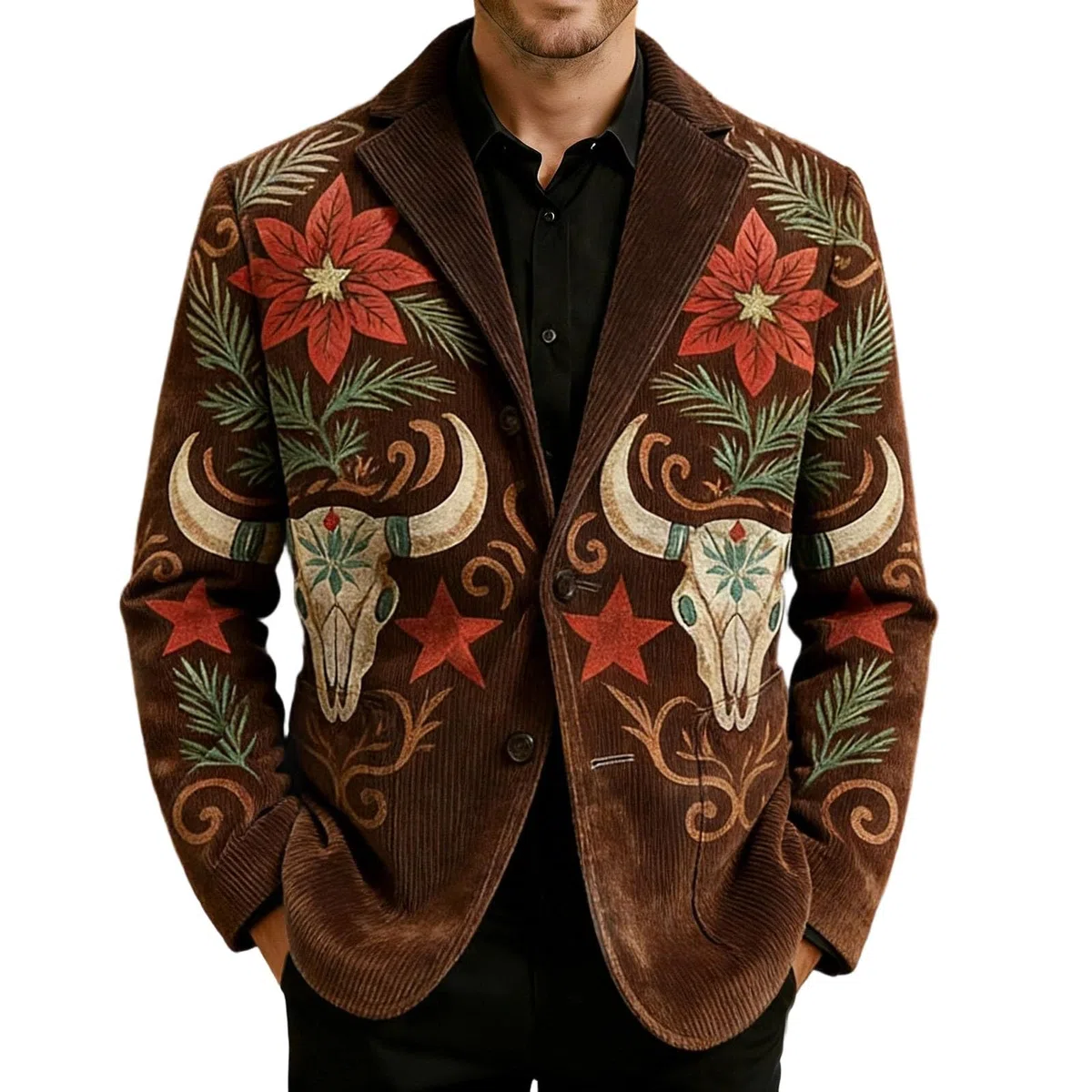 Genérico Chaqueta Traje Hombre Blazer Hombre Estilo Western Americana Pana Vintage Impresa Casual Elegante para Fiesta Eventos