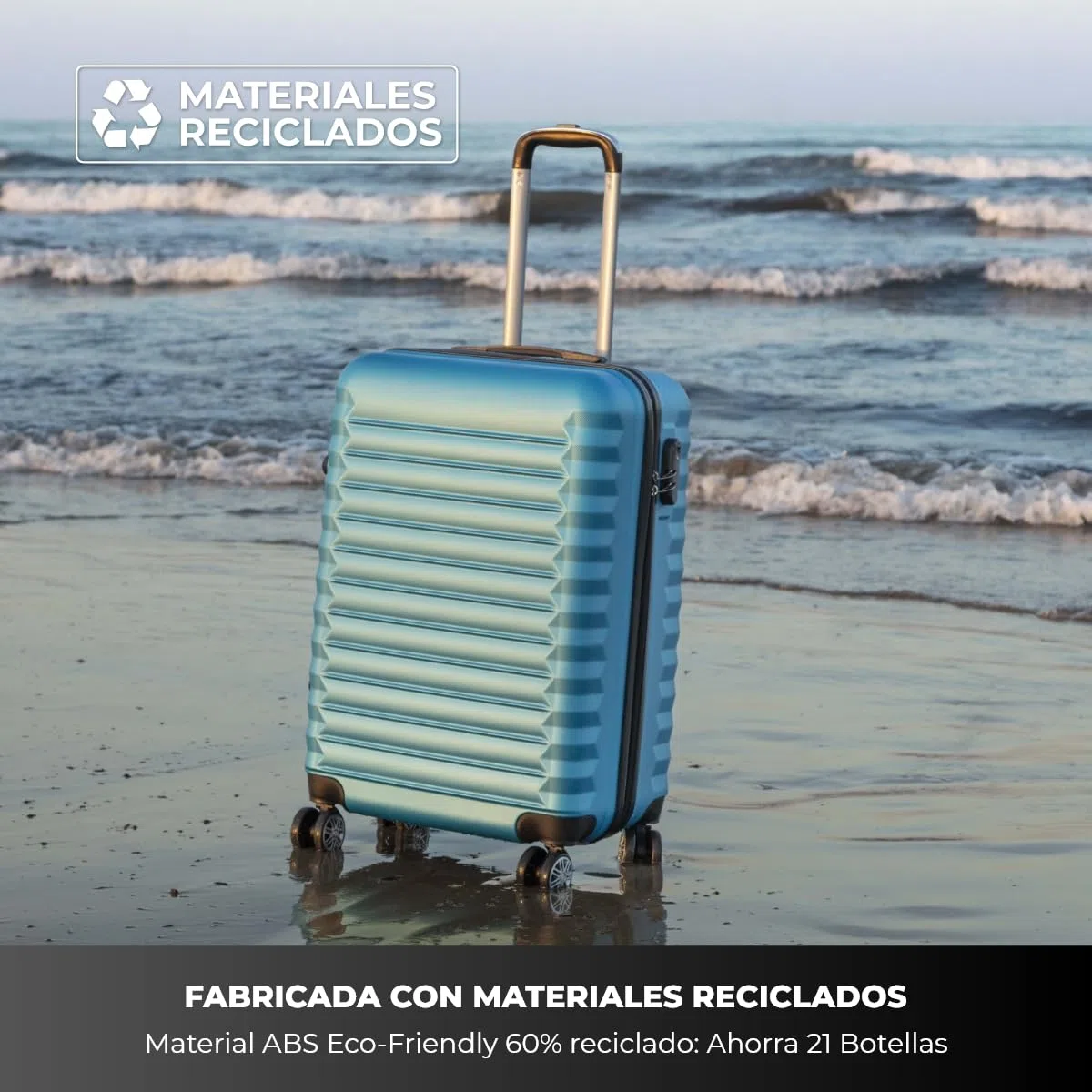 NUMADA-Juego de Maletas Rígidas 2pzs. Maleta Mediana 63cm y Neceser. Set de Maletas de Viaje ABS Eco Friendly, 4 Ruedas Dobles, Resistentes, Ligeras y Seguras (Azul Eléctrico)