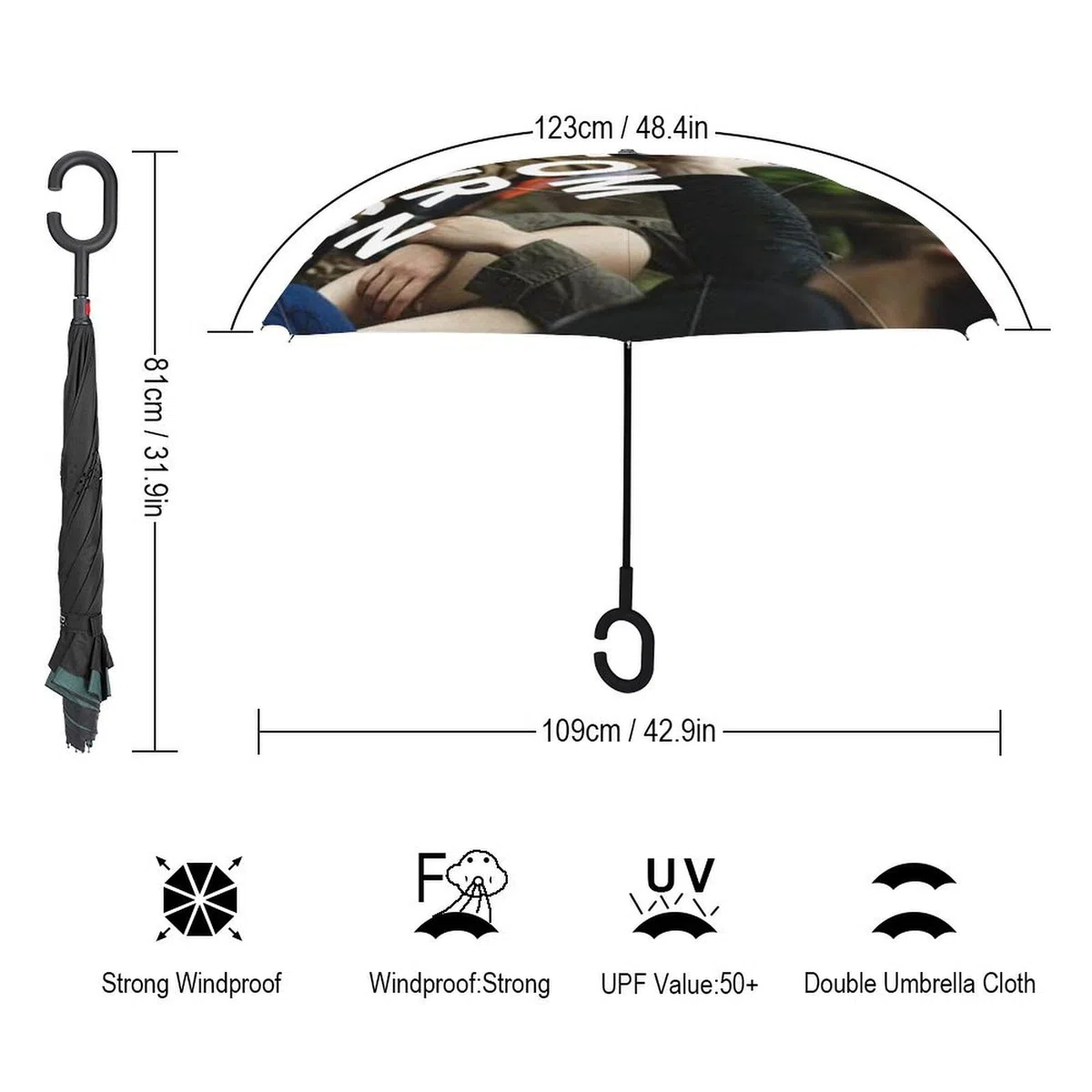personalizados PARAGUAS grande invertido,Gran Paraguas Plegable con Apertura Automática, a Prueba de Viento, Parasol Anti-UV, construcción de doble capa, mango en forma de C, para mujeres y hombres