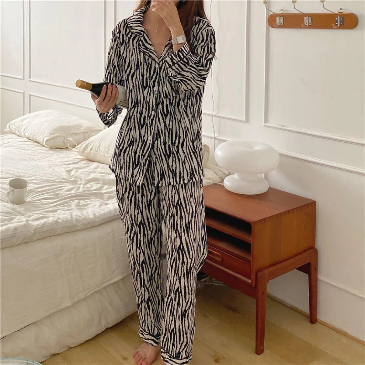 Un Pijama Cómodo Pijamas para Mujer Pijamas para Mujer Conjunto De Dos Piezas De Manga Larga De Algodón para Mujer,Banma-L