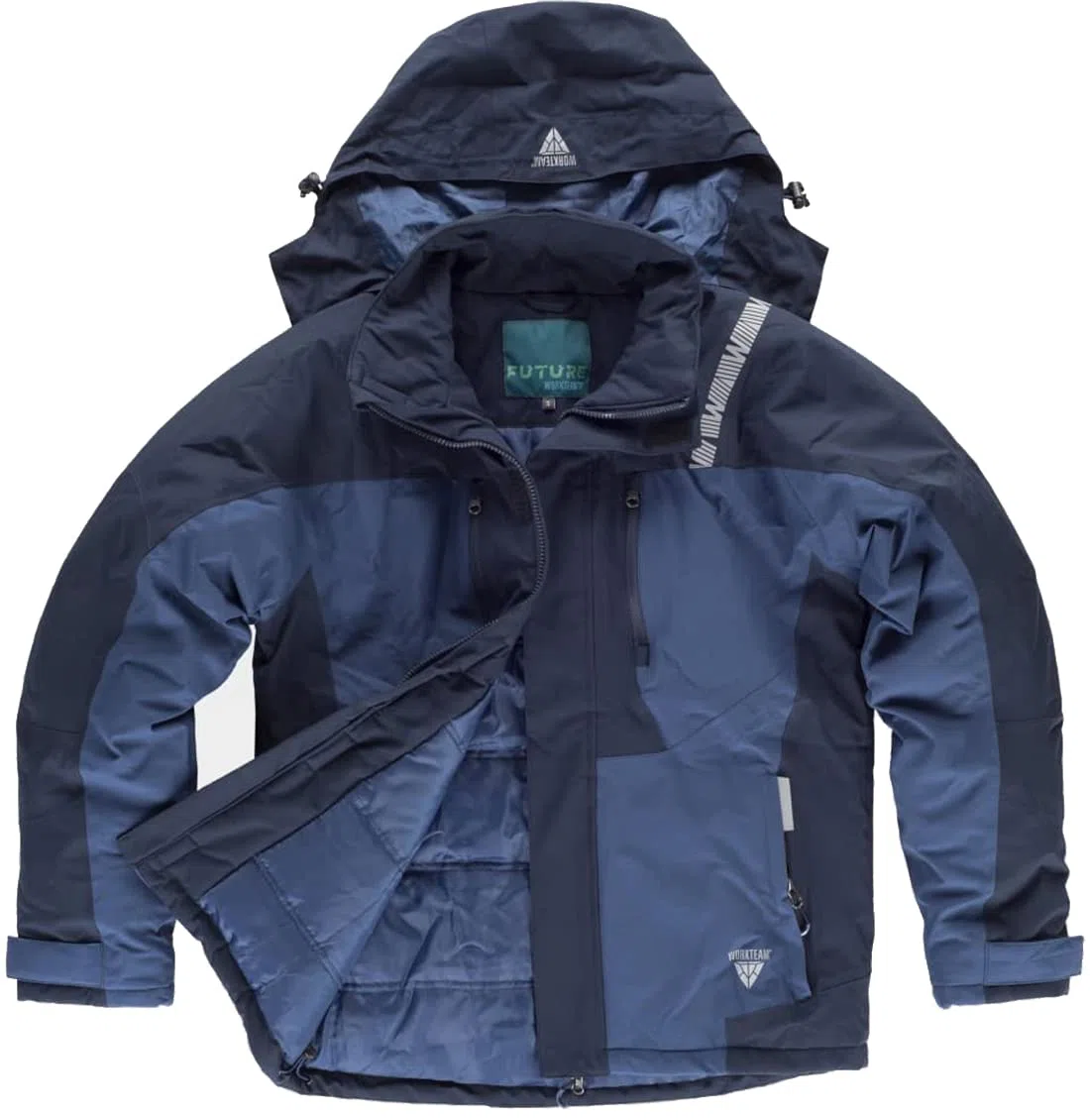 WORKTEAM Parka con capucha combinada y detalles reflectantes, Acolchada. Ideal para trabajo, tiempo libre, etc. Unisex