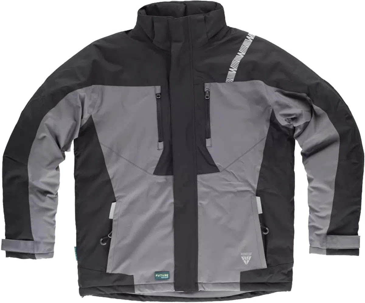 Teamwork WORKTEAM Parka con capucha combinada y detalles reflectantes, Acolchada. Ideal para trabajo, tiempo libre, etc. Unisex Negro+Gris-XXL