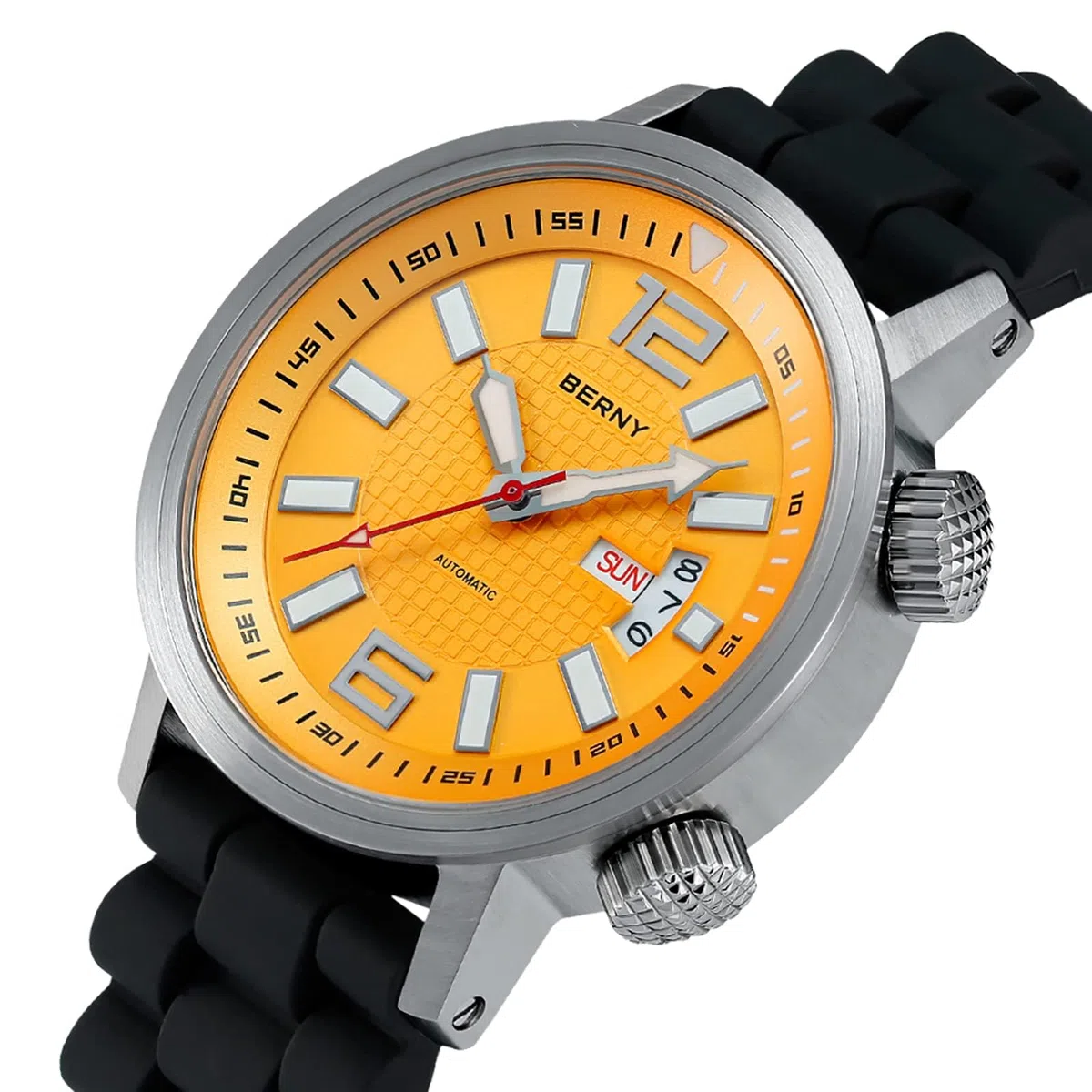 BERNY Reloj Automático para Hombres Reloj De Buceo Automático con Correa De Silicona Suave Relojes De Pulsera Resistente Al Agua 20ATM Cristal De Zafiro Resistente A Los Arañazos Super Luminoso