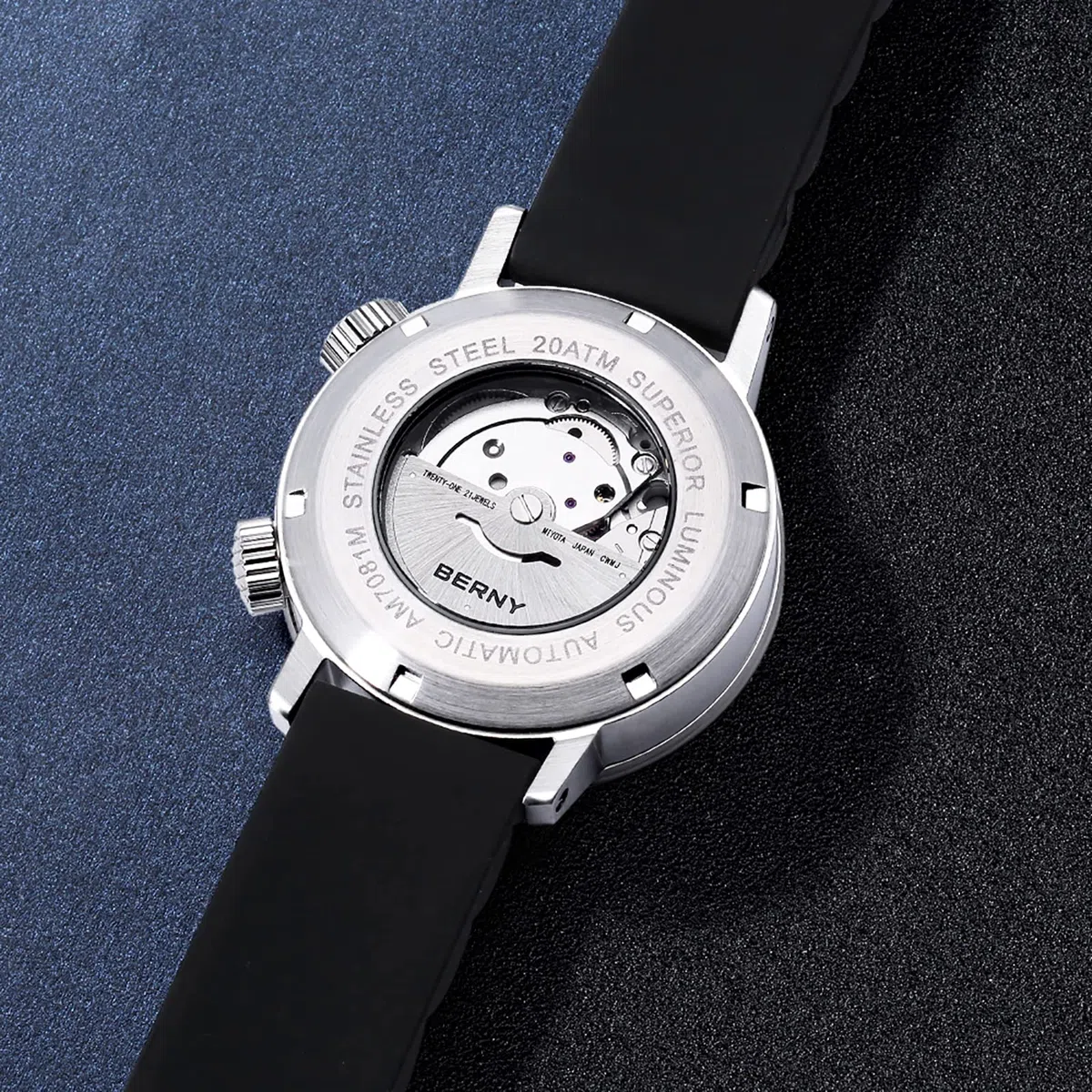 BERNY Reloj Automático para Hombres Reloj De Buceo Automático con Correa De Silicona Suave Relojes De Pulsera Resistente Al Agua 20ATM Cristal De Zafiro Resistente A Los Arañazos Super Luminoso