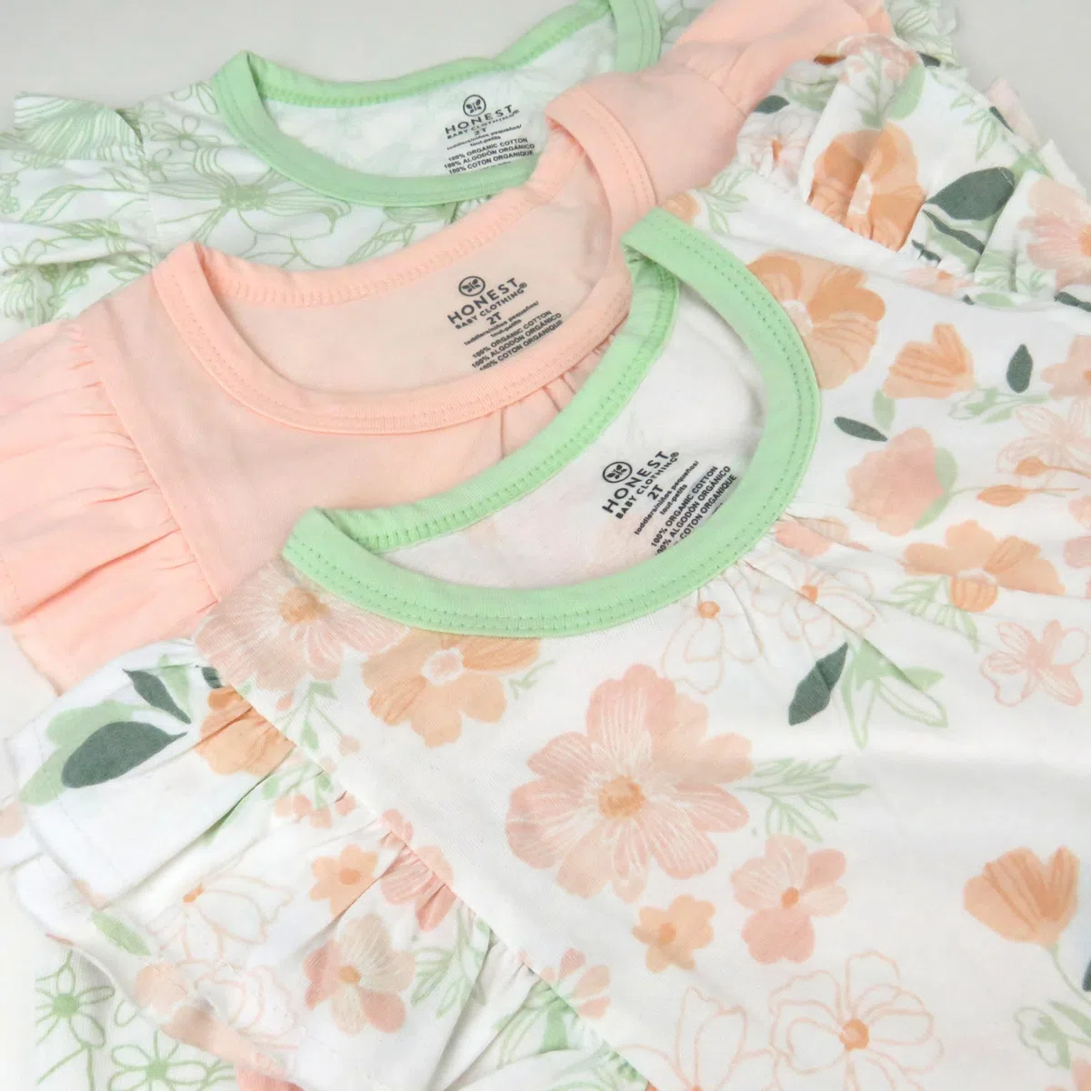 HonestBaby Baby-Girls - Paquete de 3 camisetas sin mangas con volantes, 100% algodón orgánico para bebés y niñas