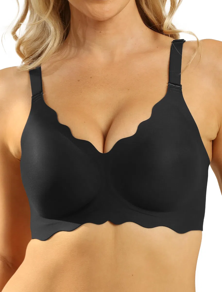 COMFELIE Brasier sin costuras para mujer, cobertura completa, sin aros, cuello en V profundo, espalda en U y ribete de encaje