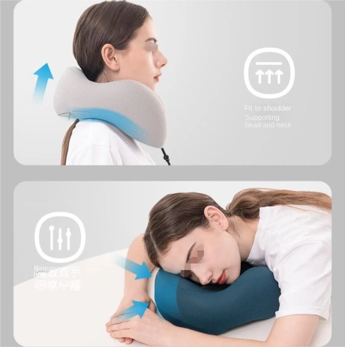 Almohada De Viaje Cuello Oficina Almohada De Viaje Espuma Viscoelástica, Nailon para El Cuello, Avión Lavable Accessorios De Viaje(F)