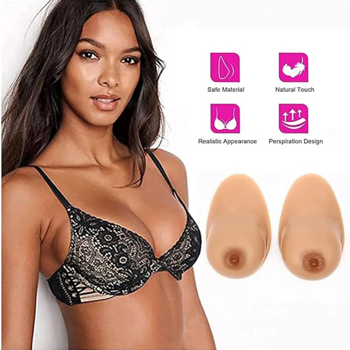 Formas de Senos de Silicona con Forma de Cola Larga/Pechos Falsos autoadhesivos para travestis, mastectomía transgénero y Cosplay/Pechos protésicos,Suntan,EE|Cup (1600g/Pair)