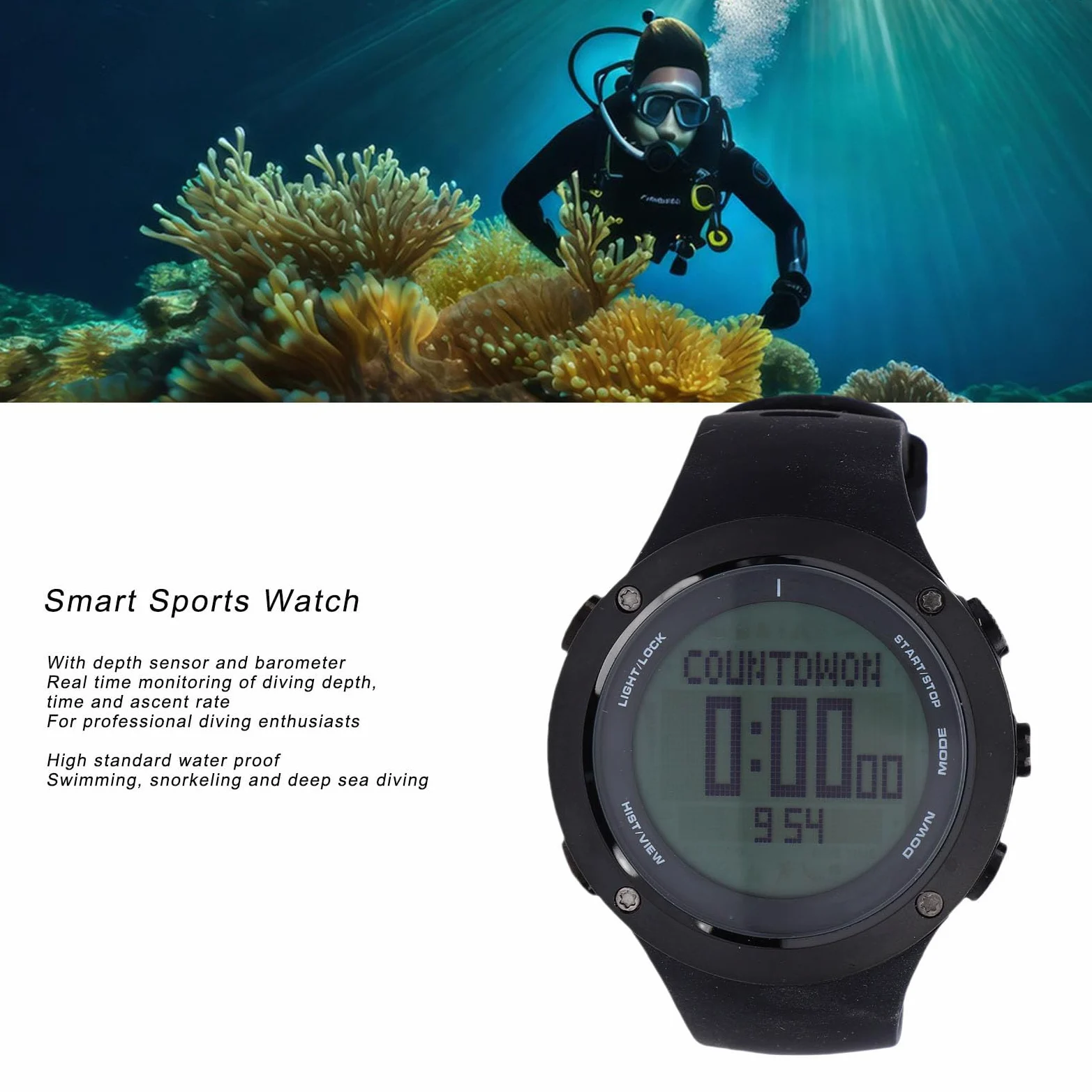 FILFEEL Reloj Deportivo para Hombre - Modo de Buceo Profesional con Sensor de Profundidad y Barómetro - 50M para Natación, Montañismo, Correr - Caja de Acero Inoxidable y Correa de Silicona -
