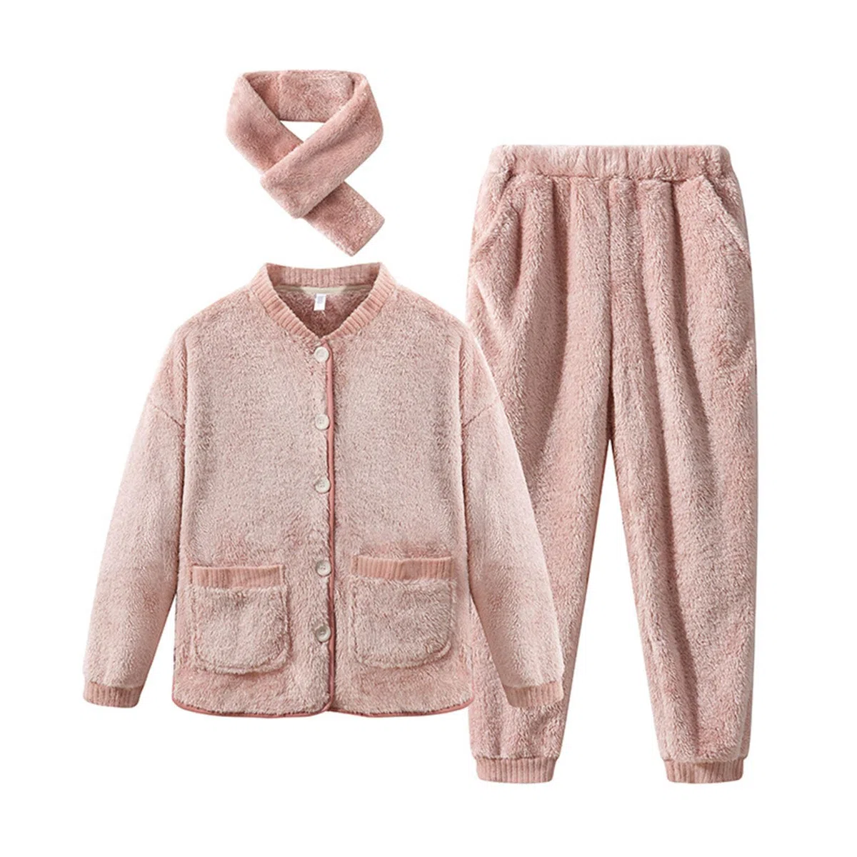 Genérico Pijama Mujer Invierno Pijama Mujer Coralina Gruesa Cárdigan Térmico Conjunto Cálido De Terciopelo para Estar por Casa En Invierno Extremo