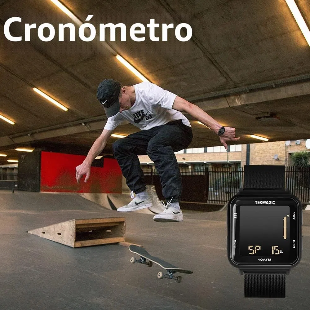 Reloj Natación Sumergible Hombre Impermeable 100 Metros con Banda de Acero Inoxidable, Despertador, Cronometro, Hora Dual, Calendario, Formato de 12 o 24 Horas