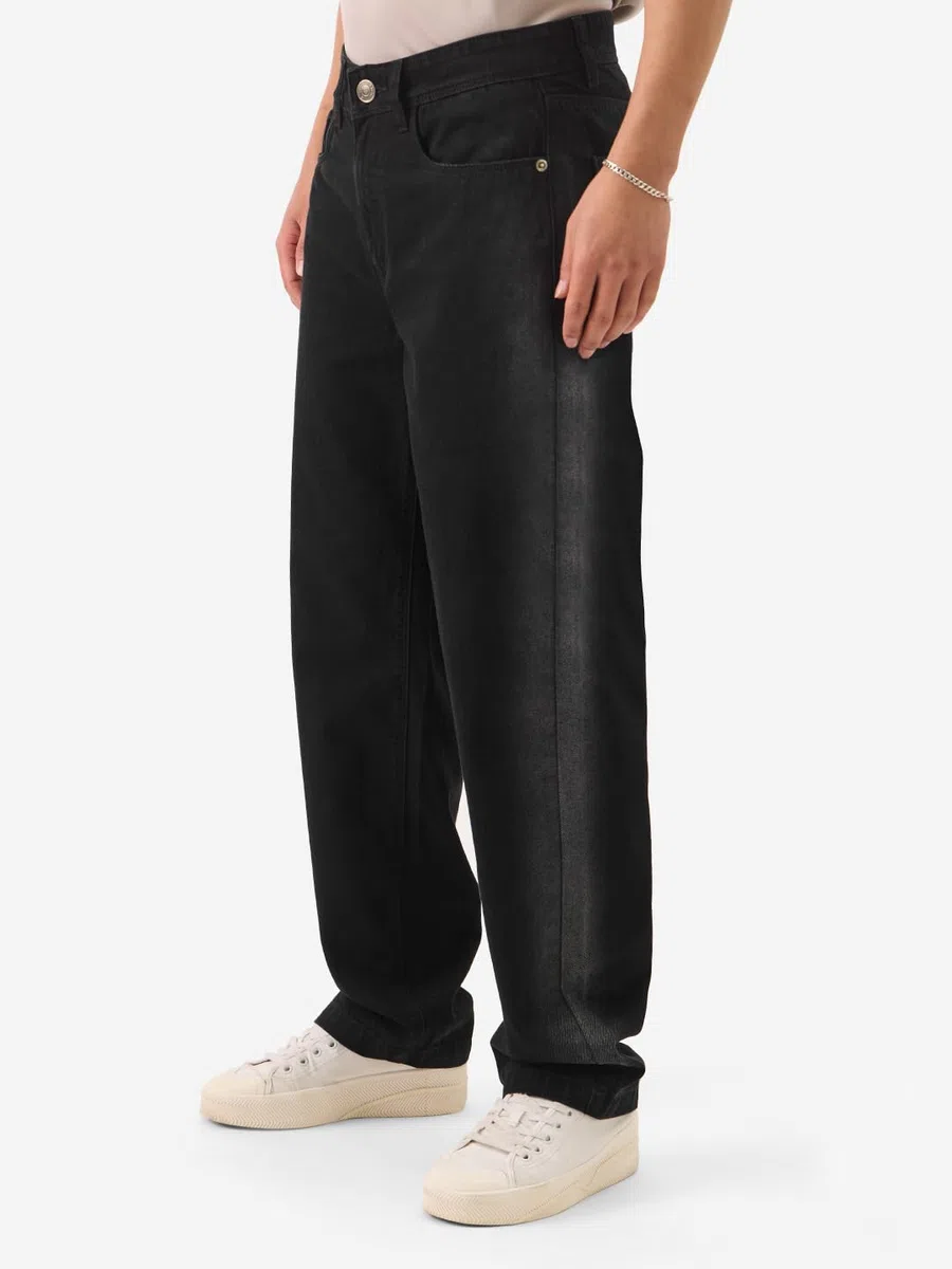 The Souled Store Dark Sapphire Pantalones vaqueros de mezcla de algodón para hombre y niño, corte recto, acampanados, formales, elásticos, con botones, estilo de cintura