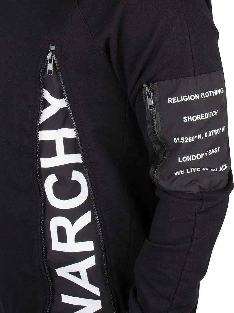 Religion Hombre Anarquía Sudadera Zip, Negro, Medium