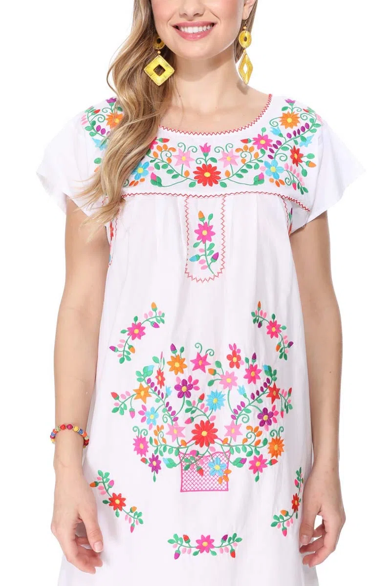 unik Vestido Campesino Tradicional Mexicano del Cinco de Mayo, Talla S-3X - Blanco - XX-Large