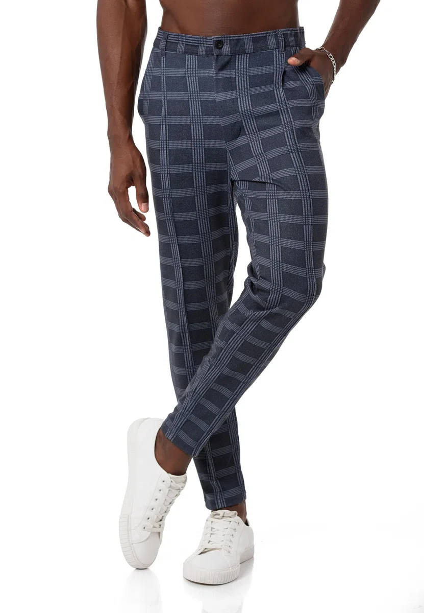 Redbridge Pantalones chinos para hombre, pantalones casuales a cuadros con cintura elástica