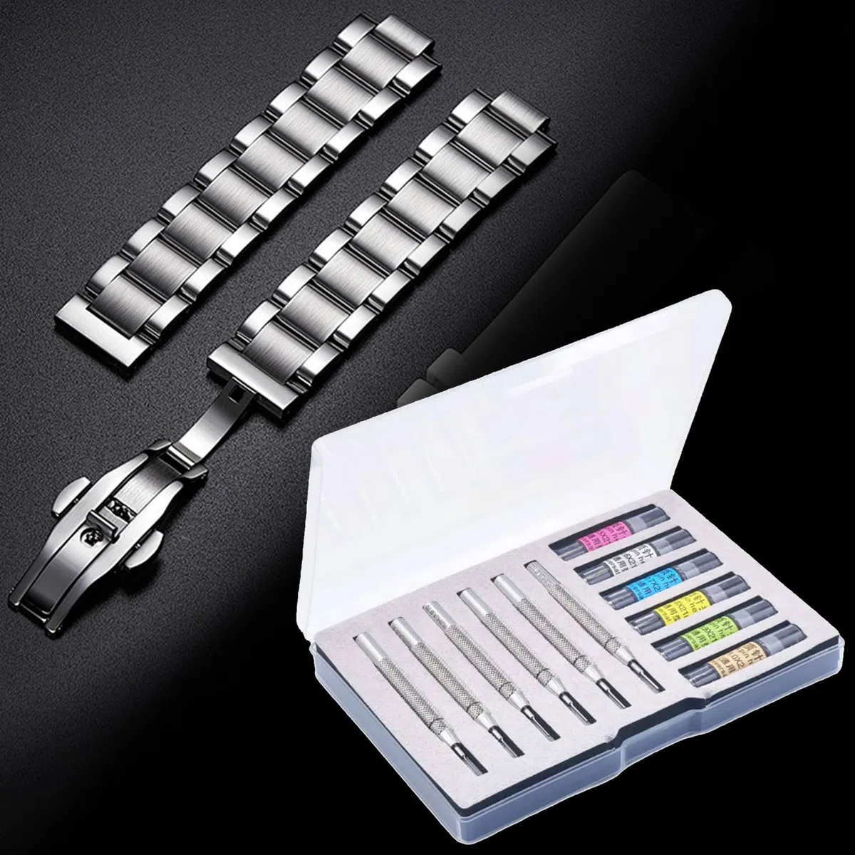 Práctico juego de herramientas premium para quitar correas de reloj de acero para reparaciones profesionales, herramienta de extracción de correas de reloj