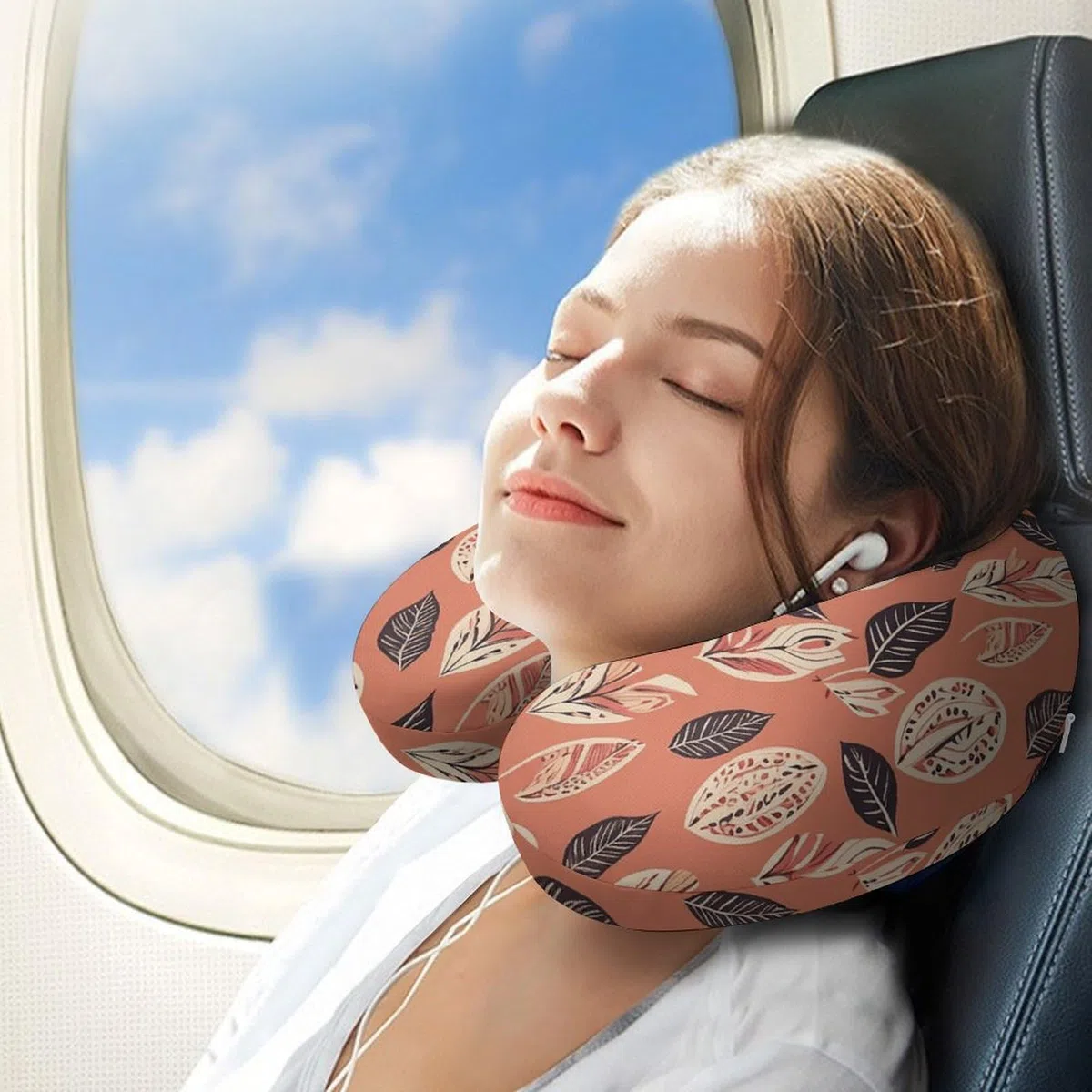 Almohada en forma de U de hojas de estilo simple, núcleo de almohada de espuma viscoelástica, cojín, proporciona apoyo para el cuello, almohada de viaje, adecuada para aviones, coches