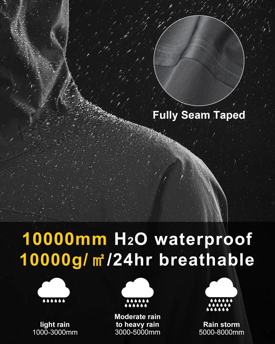 33,000ft Chaqueta impermeable ligera de 3 capas para hombre con capucha, conchas cortavientos para esquí, senderismo, golf, vela, ciclismo