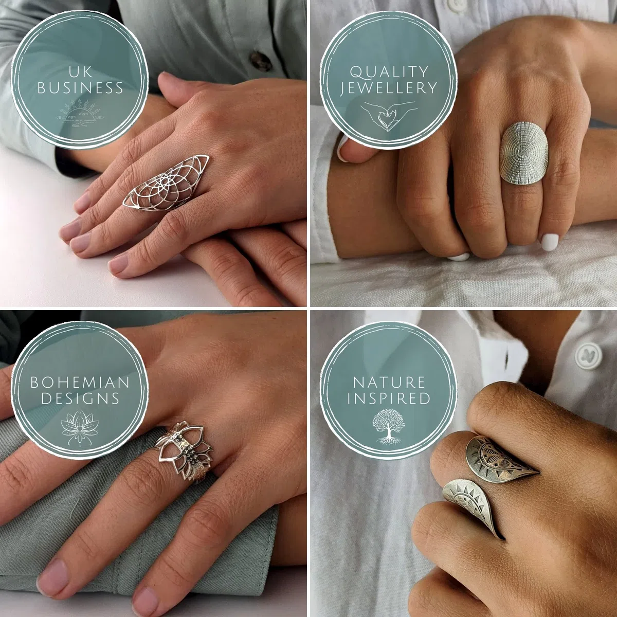 81stgeneration Anillo de Trilogía de Amatista Ovalada en Plata de Ley para Mujer | Anillo de Cristal Morado Facetado en Plata 925 | Anillos Bohemios con Triple Piedra Preciosa