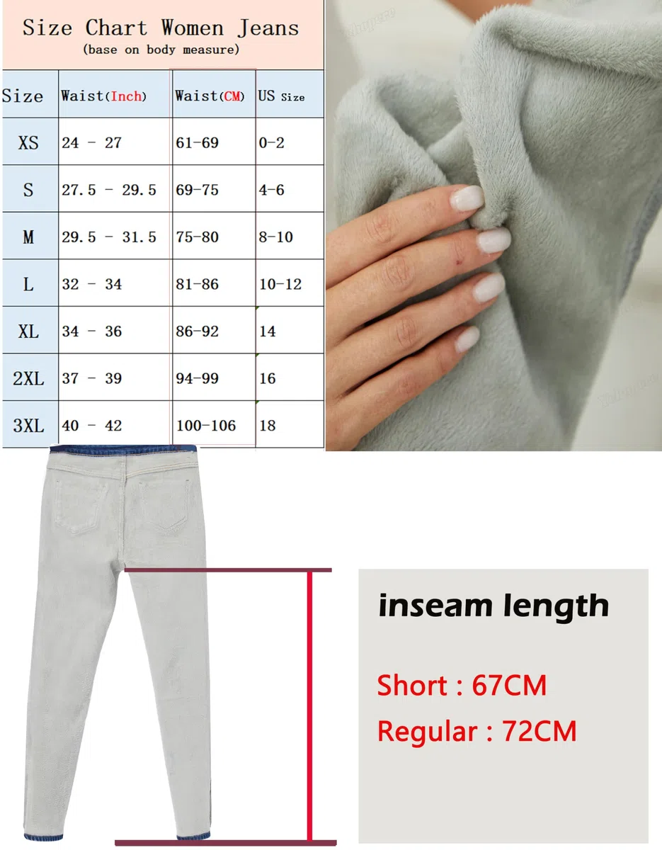 Yehopere - Pantalones vaqueros de invierno con forro polar para mujer, corte ajustado, cálidos, cintura alta, XS