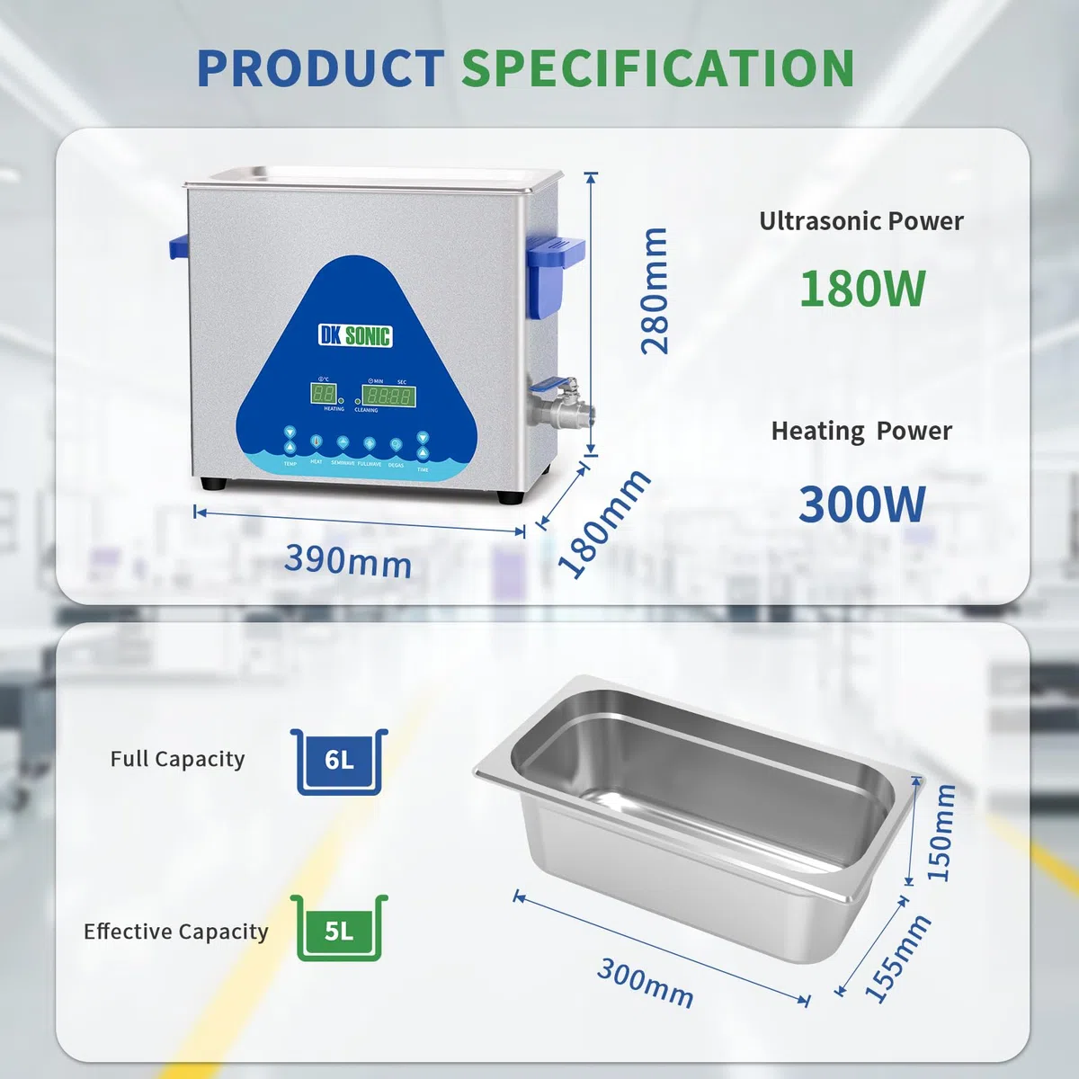 DK SONIC Limpiador ultrasónico con temporizador digital y cesta para dentaduras postizas, monedas, piezas metálicas pequeñas, discos, placas de circuitos (6L, 220V)