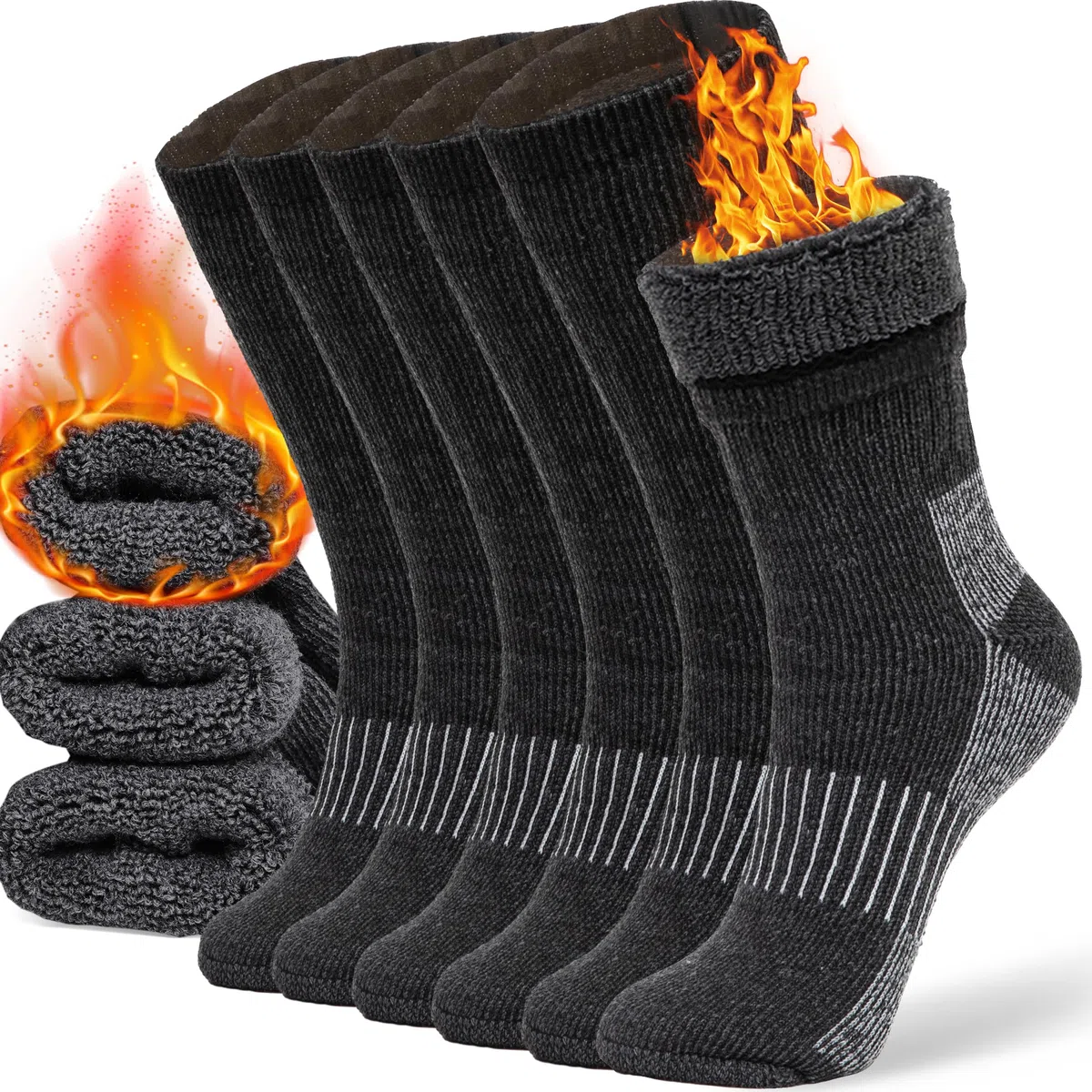COZIA Calcetines térmicos de lana merino para hombre y mujer, informales, cálidos, cálidos, para invierno, Negro, Medium / Large