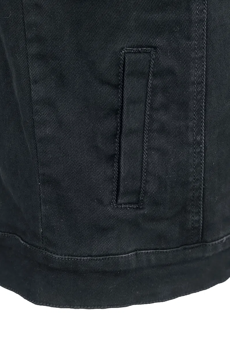 Black Premium by EMP Mujer Chaleco vaquero negro sin mangas con cuello de camisa