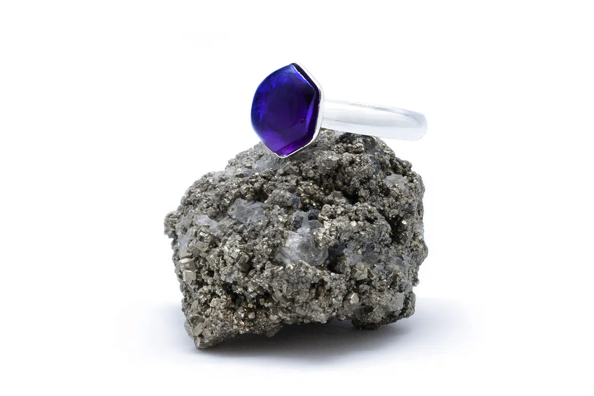 Anillo de Plata 925 con Amatista (Piedra Natural) 10mm Hexágono - Disponible Anillo Ajustable, Tamaño de XS a XXXL, para Hombre, para Mujer - Caja Regalo Gratis