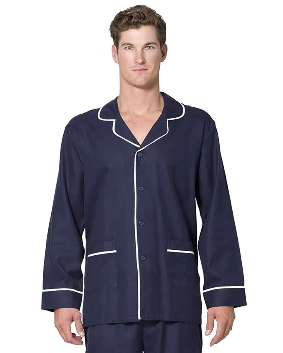 INTIMO Conjunto de pijama largo de espiga para hombre con ribetes