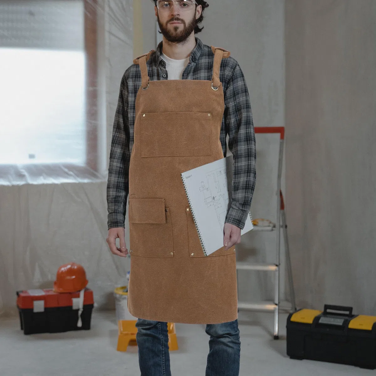 Gatuida Delantal de lona con bolsillo: delantal de trabajo con correas traseras ajustables y múltiples bolsillos para jardinería, carpintería, cafetería, chef, camarera, artista.