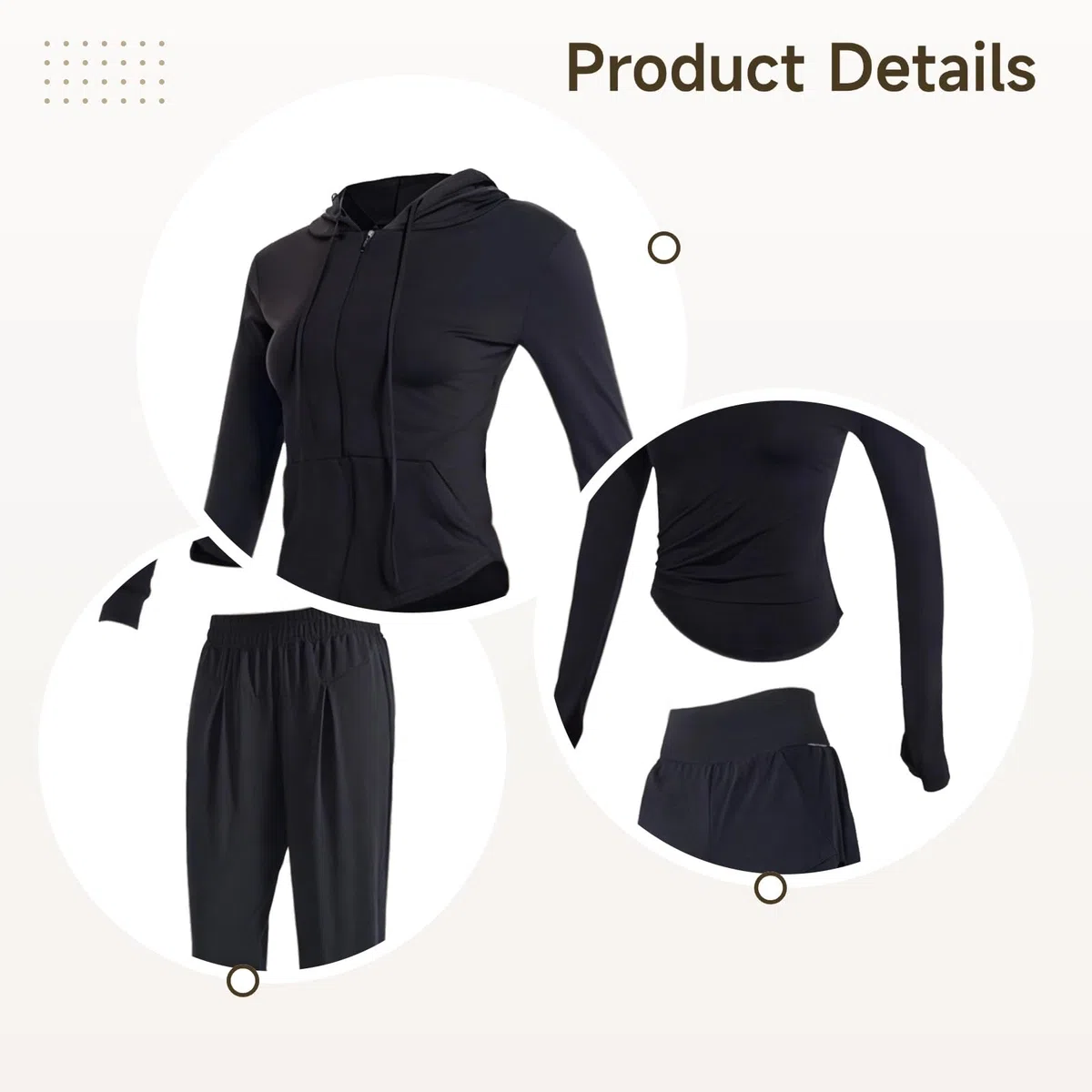 Conjunto de ropa deportiva de 5 piezas para mujer con camiseta de manga larga, tela elástica transpirable para 5 pies a 5 pies 11 pulgadas, rango de peso de 175 a 332 libras, Negro -, XX-Large