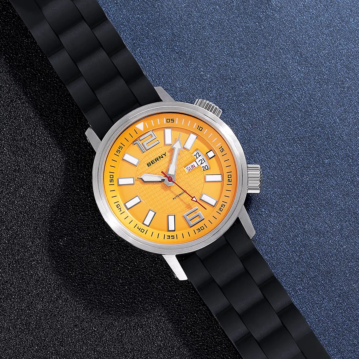 BERNY Reloj Automático para Hombres Reloj De Buceo Automático con Correa De Silicona Suave Relojes De Pulsera Resistente Al Agua 20ATM Cristal De Zafiro Resistente A Los Arañazos Super Luminoso