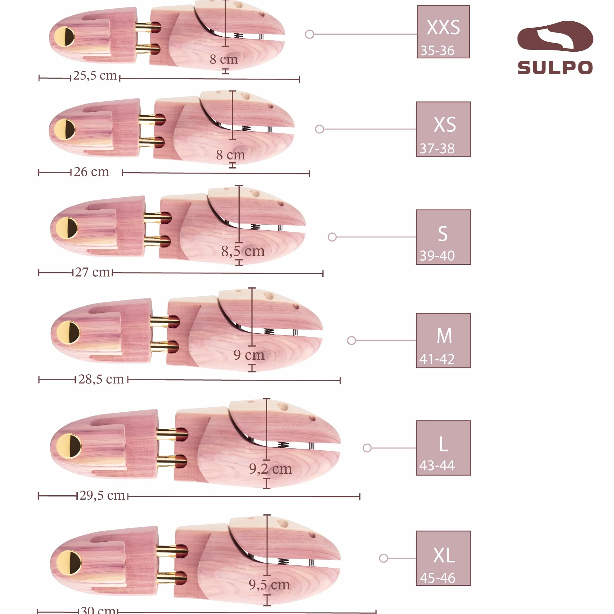 SULPO Zapatero de madera de cedro para zapatos, para evitar arrugas y deformaciones, beige, 35-36