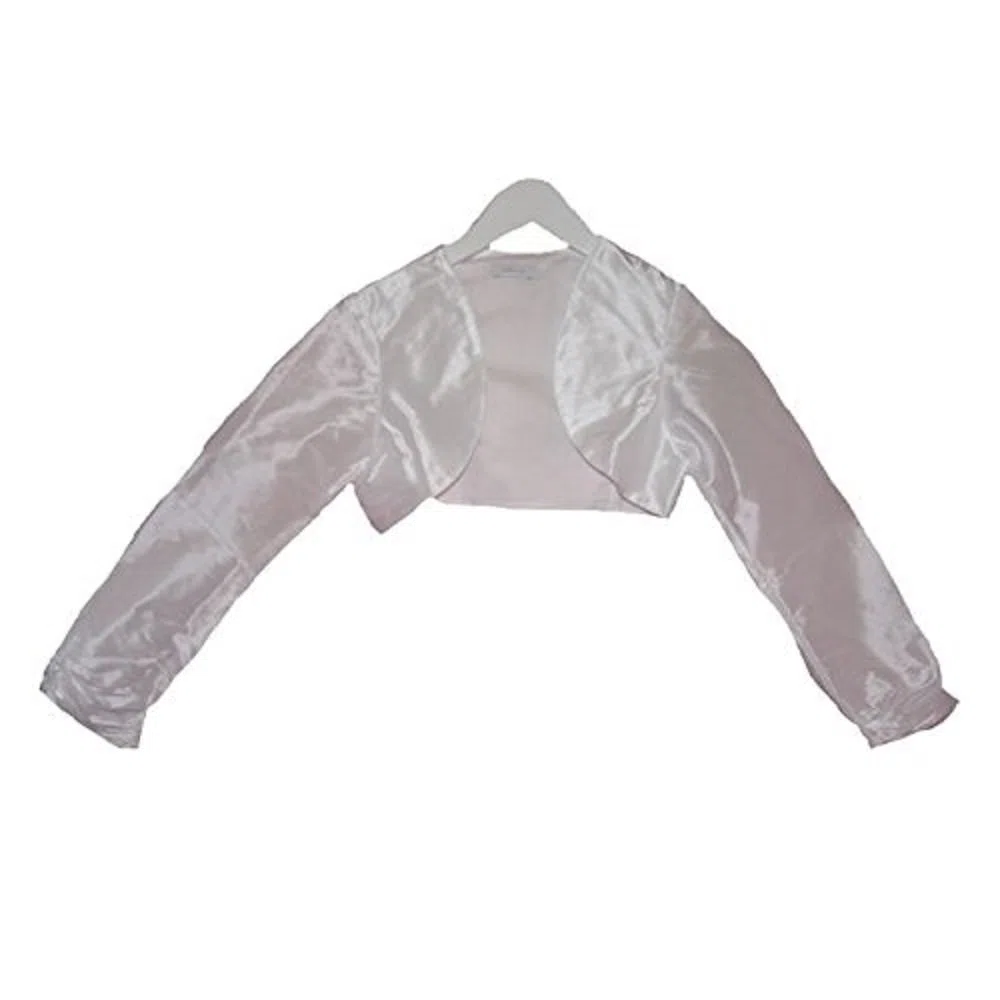 Monny Bolero blanco festivo tafetán para comunión, boda, talla 134-146, Blanco, 134 cm