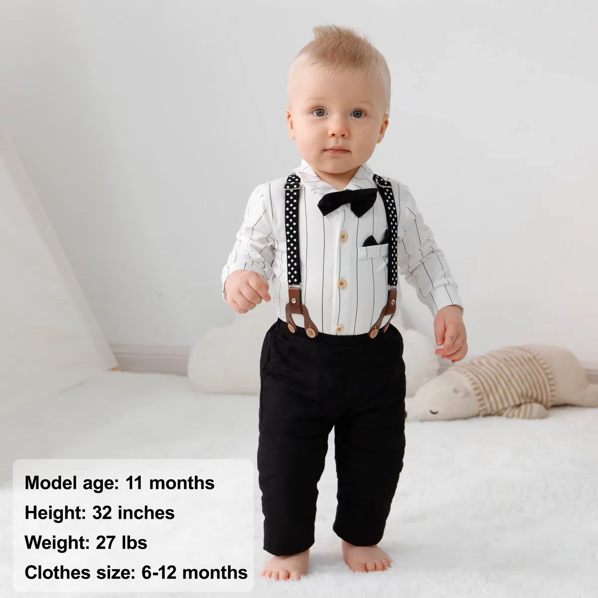 YALLET Trajes de ropa para niño, camisa de vestir formal con pajarita, chaleco y pantalones de tirantes, trajes de boda para caballeros de 6 a 10 años