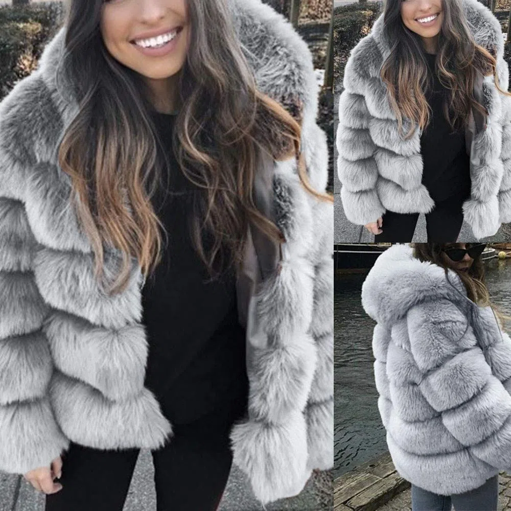 Chaqueta de piel para mujer, chaqueta corta con capucha, abrigo corto suave para mujer, chaquetas de felpa de invierno con pelo, abrigo funky esponjoso con capucha, chaquetas elegantes para