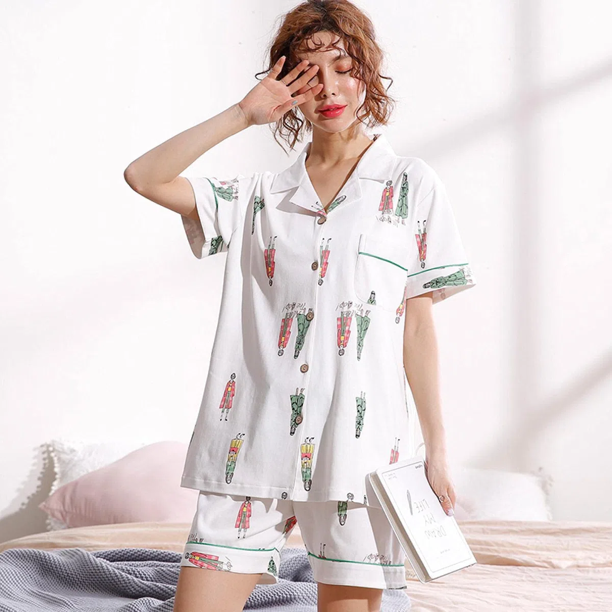 Un Pijama Cómodo Pijamas para Mujer Pijamas para Mujer Pijamas para Mujer 2 Piezas Conjuntos De Pijamas para Mujer 100% Algodón Ropa De Dormir para Estar En Casa Bata De,Color3-M