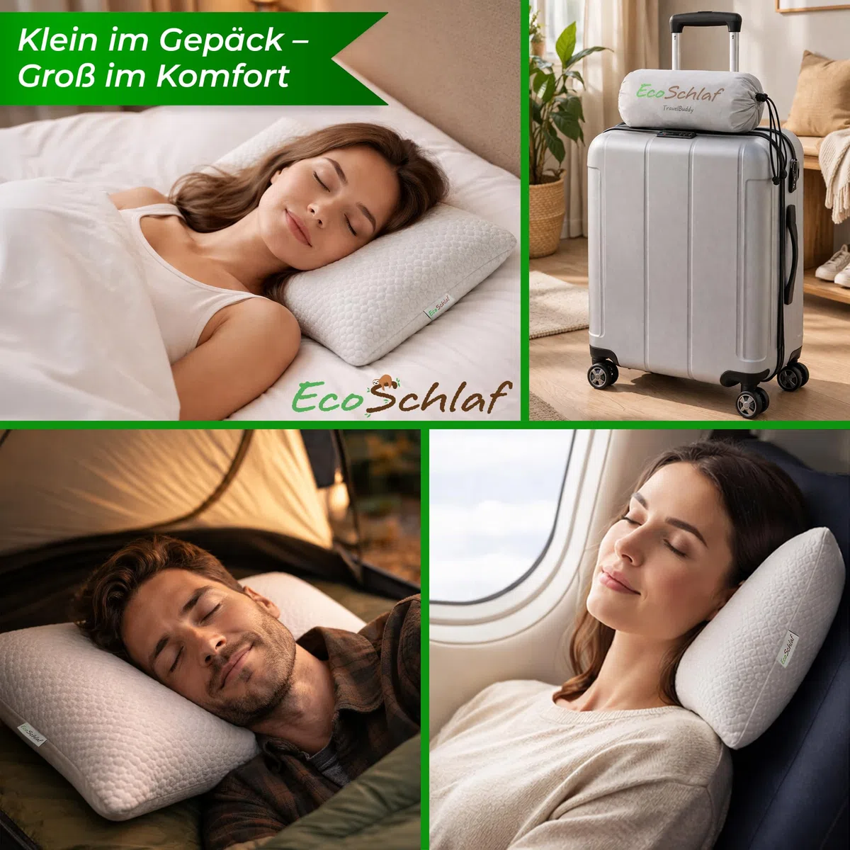 TravelBuddy - Almohada de viaje pequeña para el cuello para avión, camping, coche, autobús, tren, almohada de viaje ajustable de espuma viscoelástica, almohada ergonómica para exteriores y